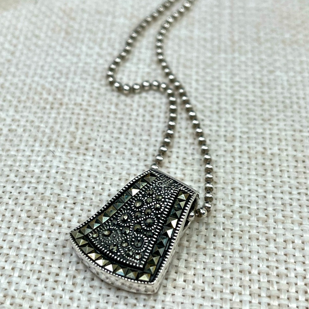 Vintage Sterling Silver Marcasite Pendant Necklace – 925 NF – 12.9g – 20" Chain